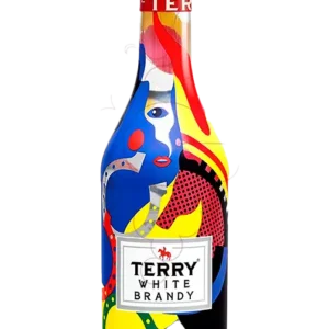 Botella de Brandy Terry White con su etiqueta blanca y dorada característica