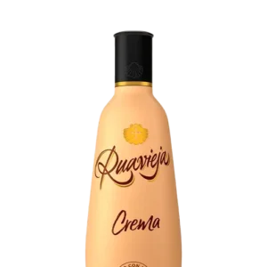 Botella de Crema de Orujo Ruavieja con su etiqueta amarilla característica